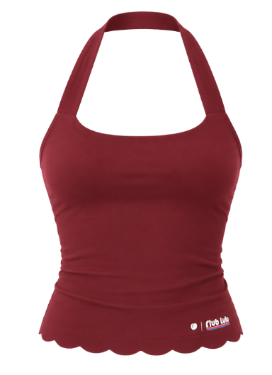 Peaches Active - Paris Stripe Halter Neck Top Solid Edition Red Maroon