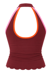 Peaches Active - Paris Stripe Halter Neck Top Solid Edition Red Maroon