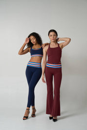 Peaches Active - Paris Stripe Halter Neck Top Solid Edition Red Maroon