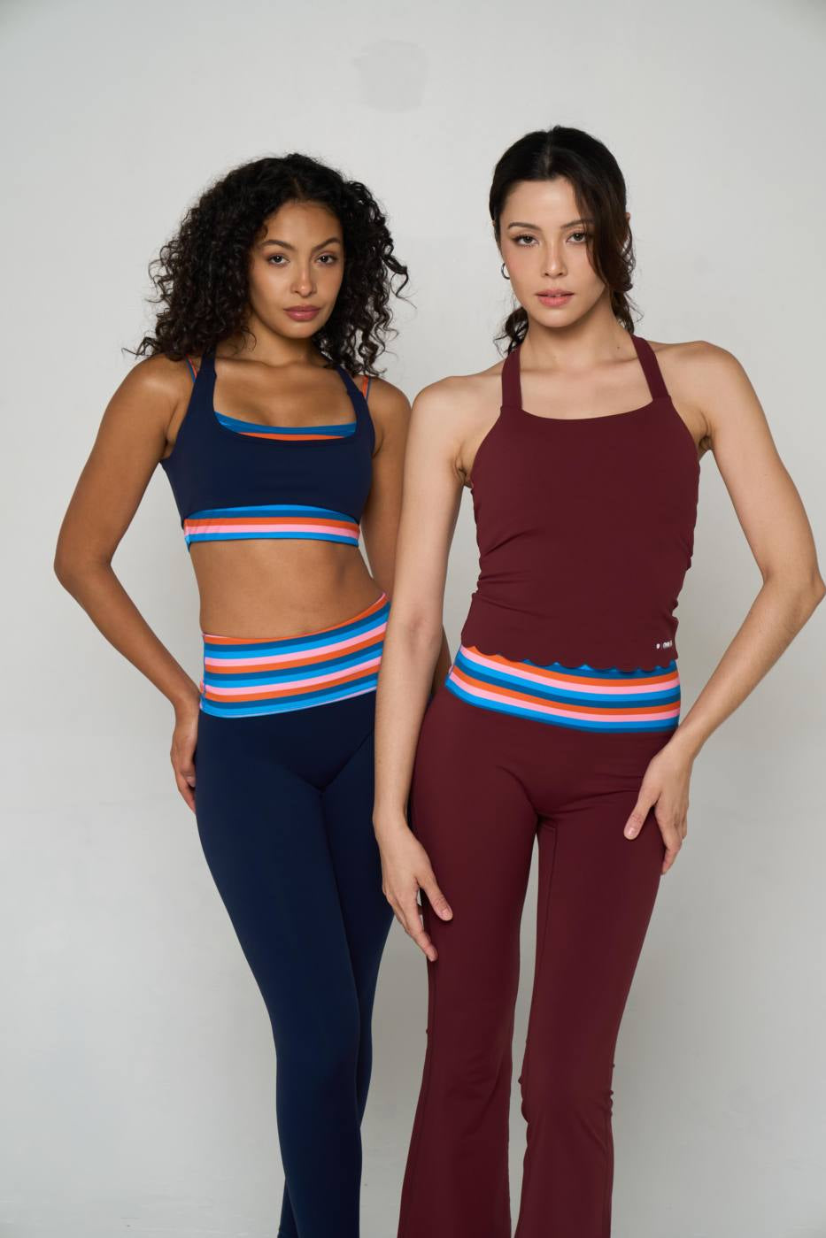 Peaches Active - Paris Stripe Halter Neck Top Solid Edition Red Maroon