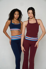 Peaches Active - Paris Stripe Halter Neck Top Solid Edition Red Maroon